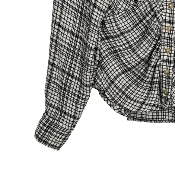 Anthropologie Pilcro The Keaton Ruched Collared Blouse Top Black White Size XS - Picture 4 of 8